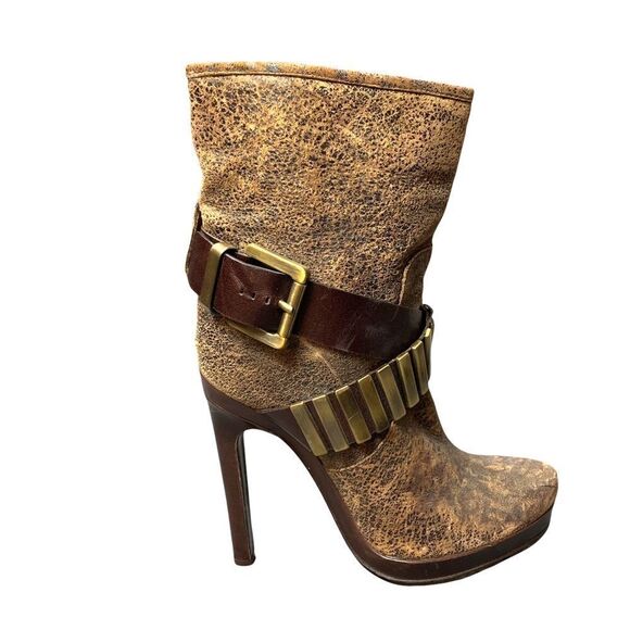 Rare! Michael Kors Brown Stiletto Platform Leather Boots - Picture 3 of 16